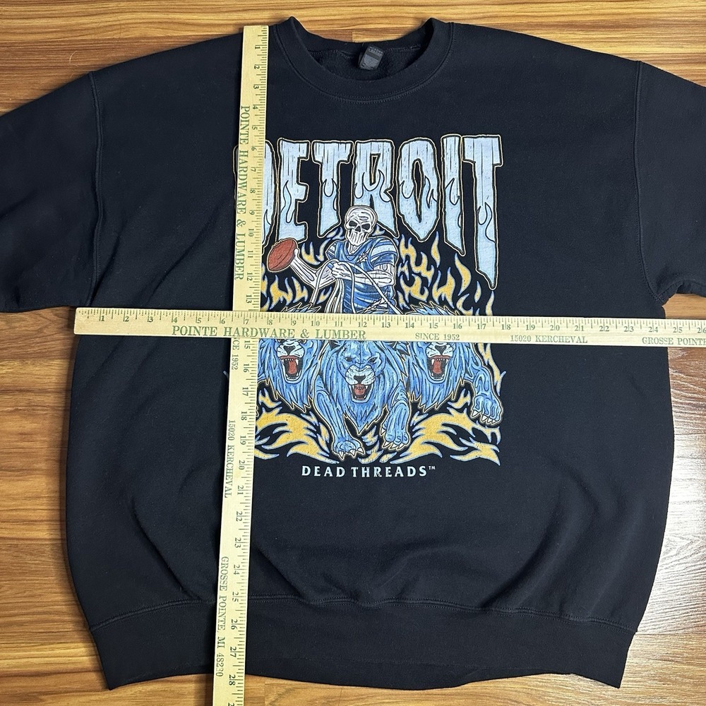 Detroit Dead Threads Sweatshirt Mens XL Black Lions Skull Flames Football Sana - Picture 3 of 6